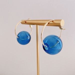 Gold plated brass bubble glass hoop earrings
